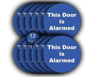 12-Pack - This Door Is Alarmed Vinyl Stickers - 85mm Waterproof - Door Security Signage