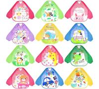 12 Pack Toddler Art Aprons, Kids Small Waterproof Smock, Children Painting Aprons, Sleeve Washable Bib for Eating 1-4 Years,Classroom Arts and Crafts