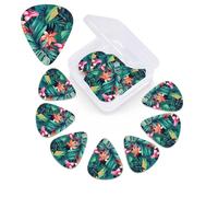 12 Pack Tropical Floral Leaves Guitar Picks with Organizer Storage Box, 3 Different Thickness Celluloid Guitar Pick Abstract Art Pics Plectrum for Acoustic Electric Guitar, Ukulele, Bass
