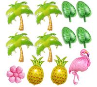 12 Pack Tropical Hawaii Balloons Flamingo Pineapple Coconut Tree Aluminum Foil Balloon Aloha Luau Mylar Balloon Flower Leaf Balloons for Beach Pool Birthday Party Hawaii Theme Party Decor