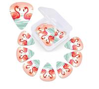 12 Pack Two Red Flamingos Guitar Picks with Organizer Storage Box, 3 Different Thickness Celluloid Plectrums for Acoustic Guitar, Bass, Ukulele, Includes 0.46mm, 0.71mm, 0.96mm