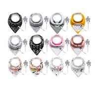 12 Pack Unisex Baby Toddler Bandana Drool Bibs with Pacifier Chain Super Safe and Absorbent Pure Cotton