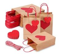 12 Pack Valentines Day Heart Gift Bags With Handles And Heart Tags，for Valentine's Day Wedding Anniversary Birthday Party (Camel)