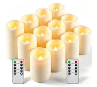 12 Pack Waterproof Flameless LED Candles, Built-in Flickering Flame Candles with 2 Remote Controls, Heat Resistant Reusable Plastic Candles, 7.5cm D 9.5/11.5/14cm, Indoor Outdoor Wedding Garden Decor