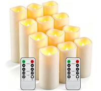 12 Pack Waterproof Flameless LED Candles, Built-in Flickering Flame Candles with 2 Remotes, Heat Resistant Reusable Plastic, 5.5cm D 10.5/12.5/15/17.5cm, Indoor Outdoor Wedding Garden Decor