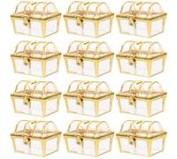 12 Pack Wedding Candy Boxes Golden Plastic Treasure Chest | Hollow Lid Design, Front Latch Closure, Gift Packaging for Cookies and Nuts, Table Centerpiece Use