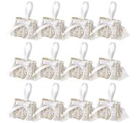 12 Pack Wedding Candy Gift Bags with Handle, Fabric Reusable Party Favor Boxes for Baby Showers Birthday Christmas Halloween Easter (B-White)