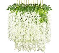 12 Pack White Artificial Wisteria Vines 3.6ft Hanging Flower Garlands | Fake Silk Wisterias Hanging Plants 3 Branches Ceiling Decoration, Wedding Arch Flower Wall Floral Arrangement Home Decor
