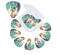 12 Pack White Dream Catcher Feather Guitar Picks with Organizer Storage Box, 3 Different Thickness Celluloid Guitar Pick Abstract Art Pics Plectrum for Acoustic Electric Guitar, Ukulele, Bass