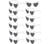 12 Pack White Love heart Shape Sunglasses, Funny Sunglasses Ladies Novelty Eyewear for Wedding Hen Do Party Birthday, Photo Shoot Accessories for Women Men Adults Teenager Grils Bride Bridesmaid