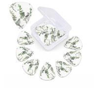 12 Pack White Natural Greenery Twig Guitar Picks with Organizer Storage Box, 3 Different Thickness Celluloid Plectrums for Acoustic Guitar, Bass, Ukulele, Includes 0.46mm, 0.71mm, 0.96mm