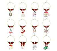 12 Pack Wine Glass Charms Markers Drink Identifiers for Glasses, Wine Name Tag for Bachelorette Tasting Party, Stem Glasses, Wedding, Christmas, Holiday Decor(Christmas B)