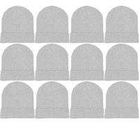 12 Pack Winter Beanie Hats for Men Women, Warm Cozy Knitted Cuffed Skull Cap, Wholesale, 12 Pack Gray, One Size