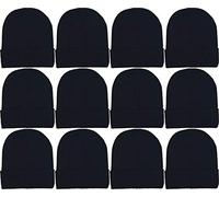 12 Pack Winter Beanie Hats for Men Women, Warm Cozy Knitted Cuffed Skull Cap, Wholesale - Black - One Size