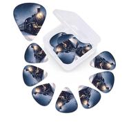 12 Pack Winter Christmas Snow Night Railway Train Guitar Picks with Organizer Storage Box, 3 Different Thickness Celluloid Plectrums for Acoustic Guitar, Bass, Ukulele, Includes 0.46mm, 0.71mm, 0.96mm