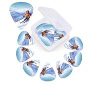 12 Pack Winter skiing Guitar Picks with Organizer Storage Box, 3 Different Thickness Celluloid Plectrums for Acoustic Guitar, Bass, Ukulele, Includes 0.46mm, 0.71mm, 0.96mm