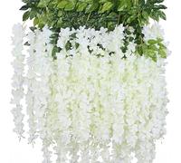 12 Pack Wisteria Flower Vines Garland, 3.75 Feet Artificial Flower Strings, Fake Hanging Flowers, Silk Wisteria Garland Flowers, Wisteria Vine for Wedding, Garden, Wall Decoration (Cream White)
