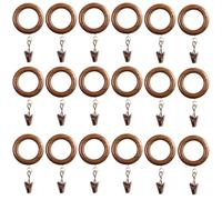 12 Pack Wooden Drapery Curtain Rod Rings with Clips for 0.75 to 1 inch Rod Pole, 1.25 inch Inner Diameter, Natural Rosewood (12, 1.25 INCH Inner Dia)