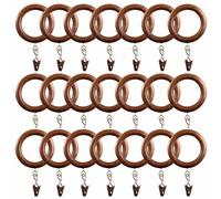 12 Pack Wooden Drapery Curtain Rod Rings with Clips for 1 inch to 1.5 inch Rod Pole, 1.75 inch Inner Diameter, Natural Rosewood (12, 1.75 INCH Inner Dia)