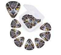12 Pack Yellow eyed owl Guitar Picks with Organizer Storage Box, 3 Different Thickness Celluloid Plectrums for Acoustic Guitar, Bass, Ukulele, Includes 0.46mm, 0.71mm, 0.96mm