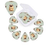 12 Pack Yoga pug Cute Guitar Picks with Organizer Storage Box, 3 Different Thickness Celluloid Guitar Pick Abstract Art Pics Plectrum for Acoustic Electric Guitar, Ukulele, Bass