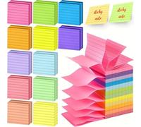 12 Packs 3x3 Inch Pop Up Sticky Notes, Ruled Large Notepad with Lines, Lined Self-Stick Memo Pads with Ultra Strong Adhesive, Bright Colorful Sticky Notes for Office School