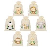 12 Packs Animal Party Cotton Drawstring Gift Bags Double-Sided Jungle Gift Goodie Bags Safari Treat Bags Drawstring Bags for Boys Girls Baby Shower Baptism Party Supplies