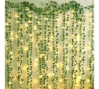 12 Packs Artificial Ivy, 84FT Garland Hanging Plants Fake Vines with 200 LED String Light for Bedroom Wedding Party Garden Wall Room Home Decor