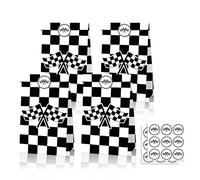 12 Packs Checkered Gift Bags with Stickers, 12cmx8cmx22cm Racing Flag Bags for Kids or Adults in Birthday Party, Weddings, Events or Shopping (Flag)