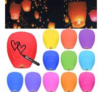 12 Packs Chinese Sky Lanterns to Release in Sky, Multi-Colour, Fire Resistant Paper Lantern for Memorial, Premium Quality ECO Friendly Biodegradable Flying Lanterns for Parties Supplies and Festivals