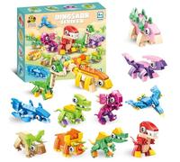 12 Packs Dinosaur Building Blocks Party Favors for Kids, Mini Animals Building Blocks Toy, 3 in 1 Dinosaurs Toys That Change from Robot to Animal to Vehicle, Creative Gift