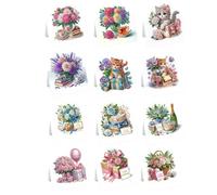 12 Packs DIY Diamond Art Birthday Cards with Envelopes - 5D Crystal Diamond Art Painting Card Kits for Family and Friends, Handmade Postcard Gifts for Birthday