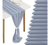 12 Packs Dusty Blue 10Ft Chiffon Table Runner 27 x 120 Inches Sheer Chiffon Table Runner Romantic Boho Rustic Wedding Table Runner for Wedding Birthday Party Decor Bridal Baby Shower Table Decoration