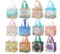 12 Packs Easter Gift Bags for Kids,Reusable Easter Basket Non Woven Party Bags with Handles, Egg Rabbit Treat Bag for Kids Egg Hunt Party Supplies Gifts Wrapping