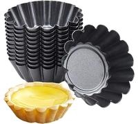 12 Packs Egg Tart Mold, Mini Carbon Steel Cake Muffin Moulds Tins Pans, Non-Stick Cupcake Cake Moulds, Pudding Moulds, Baking Cookie Moulds, Kitchen Reusable Baking Tools
