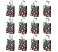 12 Packs Glow in the Dark Gift Bags, 22x15x8 cm Neon Party Paper Bags with Twist Handles for Kids or Adults in Birthday party, Weddings, Events or Shopping (colorful)