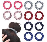 12 Packs Hair Ties| Bands for Woman, Skinny Silk Satin Hair Scrunchies, Small Ponytail Holders No Damage Breakage for Thin/Thick Curly Long Fine Hair