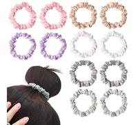 12 Packs Hair Ties| Bands for Woman, Skinny Silk Satin Hair Scrunchies, Small Ponytail Holders No Damage Breakage for Thin/Thick Curly Long Fine Hair
