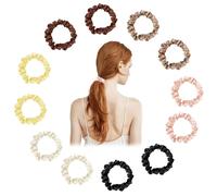 12 Packs Hair Ties Bands Satin Hair Scrunchies for Women Girls Skinny Silk Satin Scrunchies Small Ponytail Holders No Damage Breakage Soft Silk Hair Bobbles for Thin Thick Curly Long Fine Hair