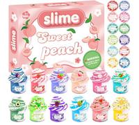 12 Packs Mini Fruit Butter Slime, Cute Peach Colourful Box, 12 Fun Slime Charms, Pre-Made Slime for Kids, Great 6 Year Old Toy, Kids Educational Stress Relief Toy, Party Favour, Birthday Gift