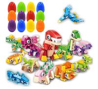 12 Packs Prefilled Easter Eggs, Colorful Prefilled Plastic Easter Eggs with Dinosaur Building Blocks Toys for Easter Basket Stuffers, Party Favors Toys Set for Egg Hunt, Kids Classroom Prize