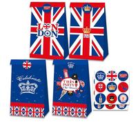 12 Packs Union Jack Party Paper Party Bags, British Gift Bags Uk Flag Flag kraft Gift Bag with Stickers for 2025 VE DAY 80th Anniversary Decorations,Union Jack Party Supplies