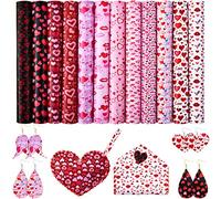 12 Packs Valentine's Day Faux Leather Sheets Decor with Heart Love Pattern Prints and Fabric Canvas Back for Valentine's Day DIY Crafts, 6.3 x 8.3 Inch