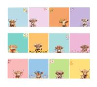 12 Pads Highland Cow Post It Notes, Square Self-Adhesive Sticky Notes