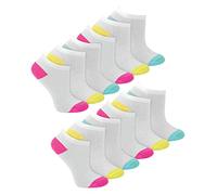 12 Pair Multipack Girls Low Cut Trainer Socks in White | Kids No Show Athletic Running Socks with Contrast Heel & Toe (9-12, White)