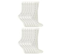 12 Pair Multipack Girls Pelerine Ankle Socks | Cotton Knitted Design White School Socks