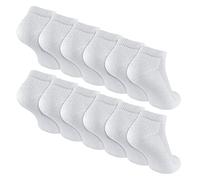 12 Pair Multipack Kids Bamboo Trainer Socks | Sock Snob | Black or White Low Cut Running Socks for Boys & Girls (8-11 Years, White)