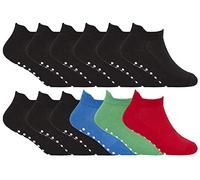 12 Pair Multipack Kids Cotton Trainer Socks | Sock Snob | Ankle Socks with Rubber Grips (4-6 Years, Black/Green)