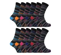 12 Pair Multipack Mens Cotton Striped Socks | SOCK SNOB | 12 Pair Multipack | Orange Purple Pink Blue & Red Striped Socks (6-11, Assorted)