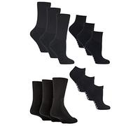 12 Pair Pack Diabetic Socks All Year Round Bundle Set | IOMI | Extra Wide Socks for Swollen Ankles, Legs & Feet in Cotton & Bamboo (12-14, Black)